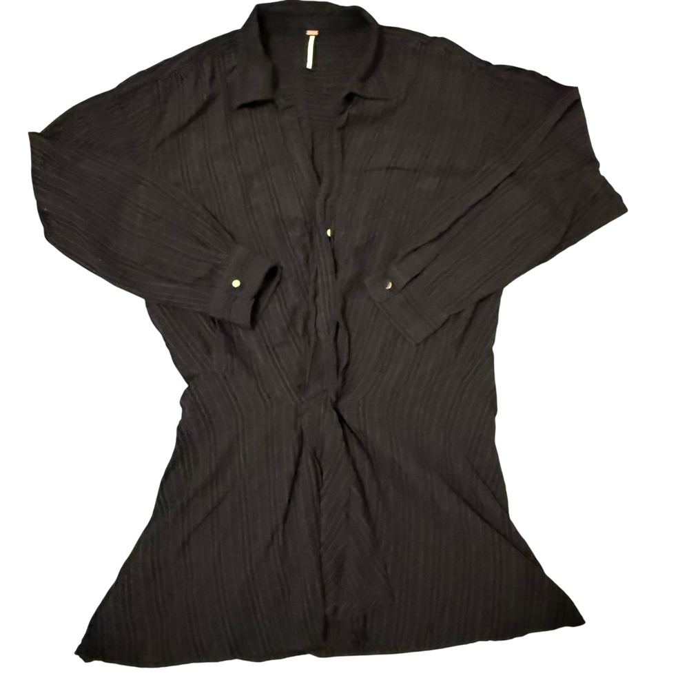 Free People‎ Medium Black Tara Twist Mini Dress Textured Fabric